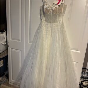 Mori Lee White Wedding Dress with Floral Details